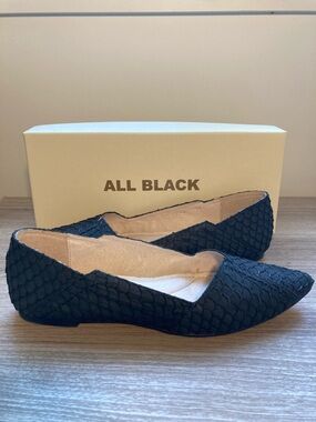 All Black Pointed-Toe fish scale black Flats 38 shoes